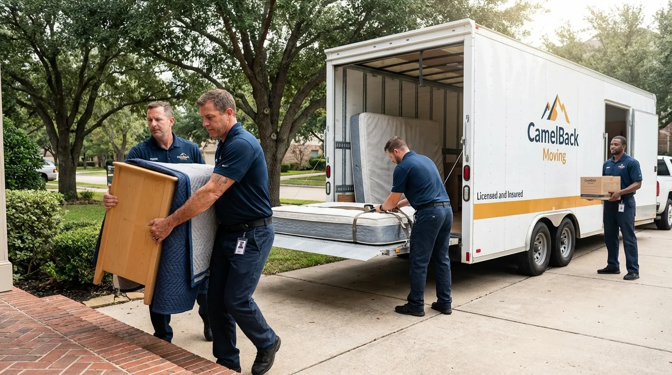 Crew loading residential truck for cross-state move from La Crescent, MN
