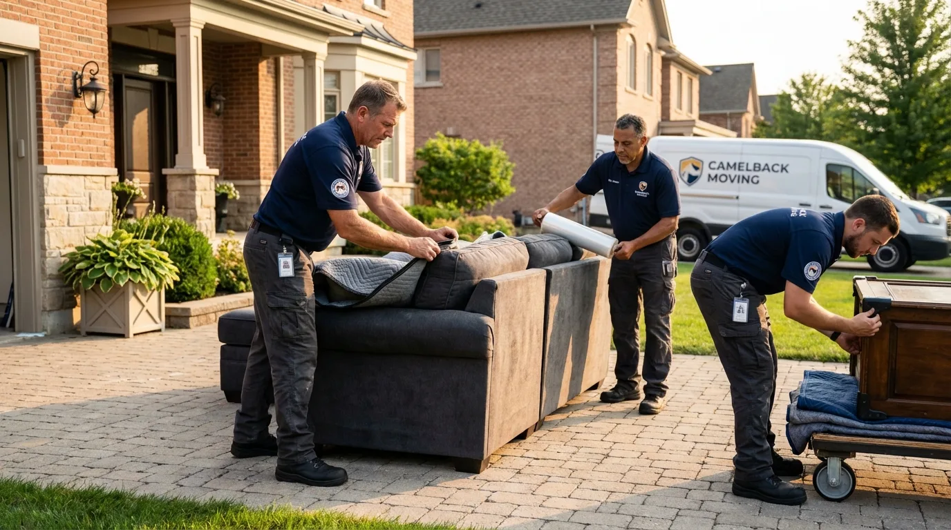 Large estate moving crew wrapping furniture in La Crescent, MN