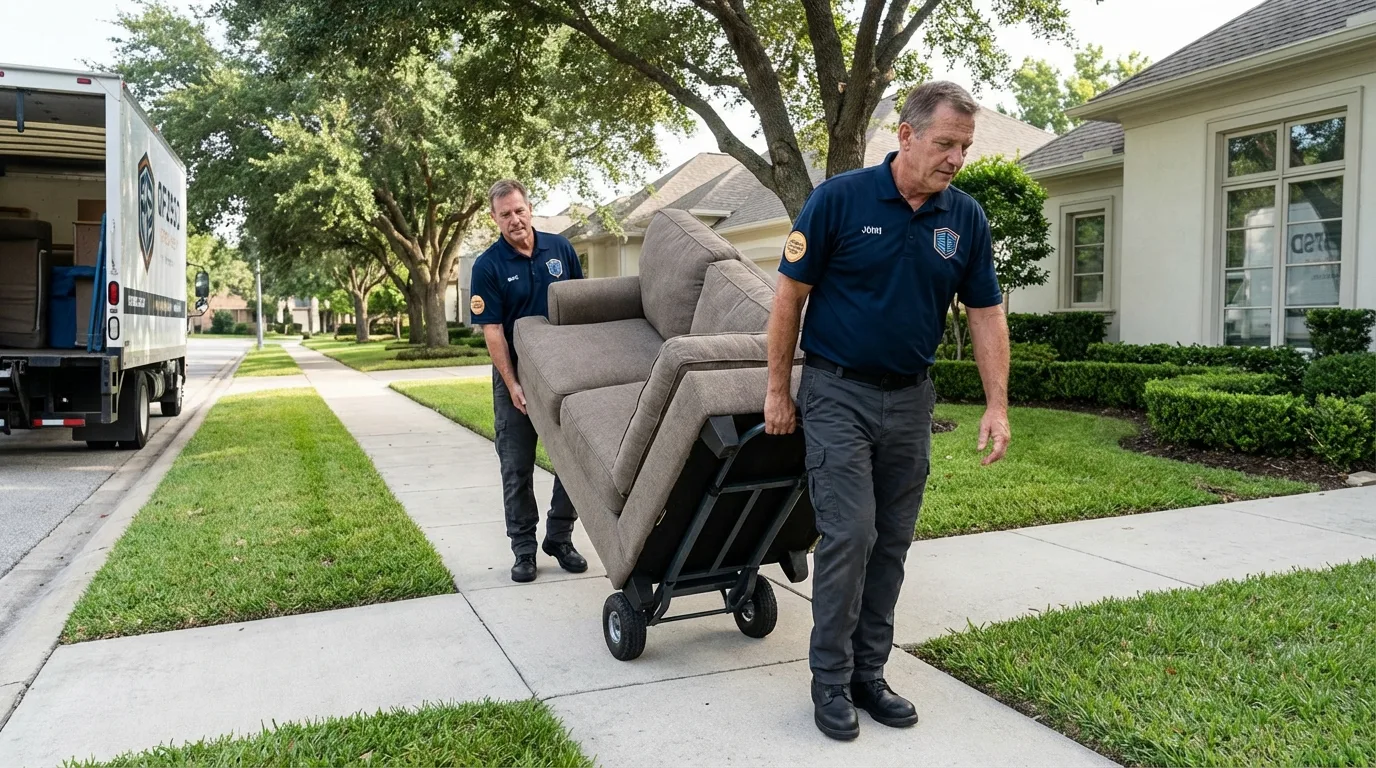 Local residential moving crew loading furniture in La Crescent, MN