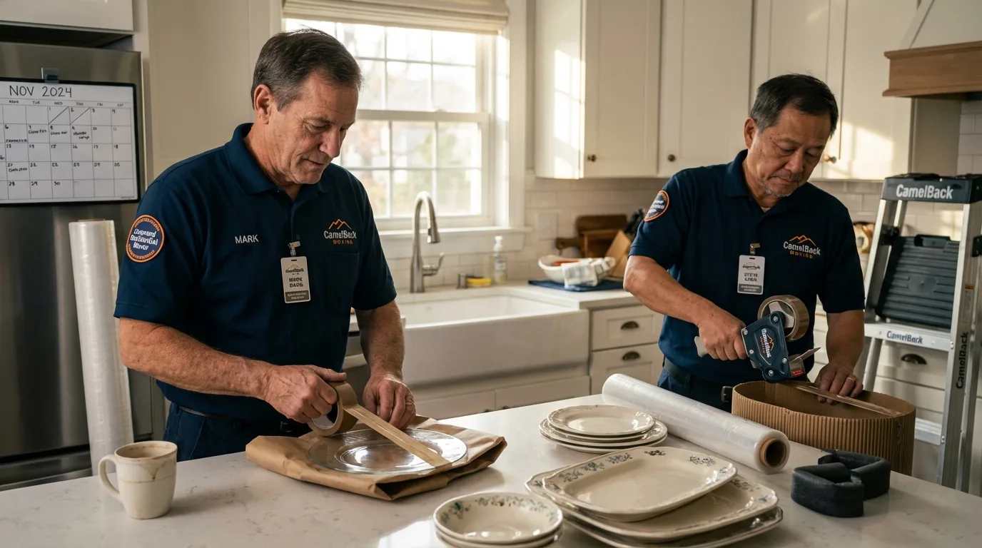Professional crew packing kitchen dishware in La Crescent, MN